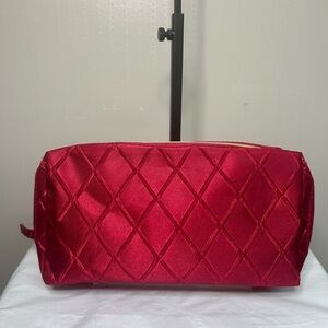 Lancome Red Quilted Cosmetic Bag with Silky Finish Bundle